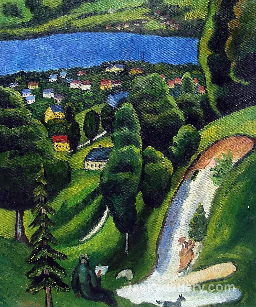 Landscape on the Teggernsee with a Reading man, August Macke painting